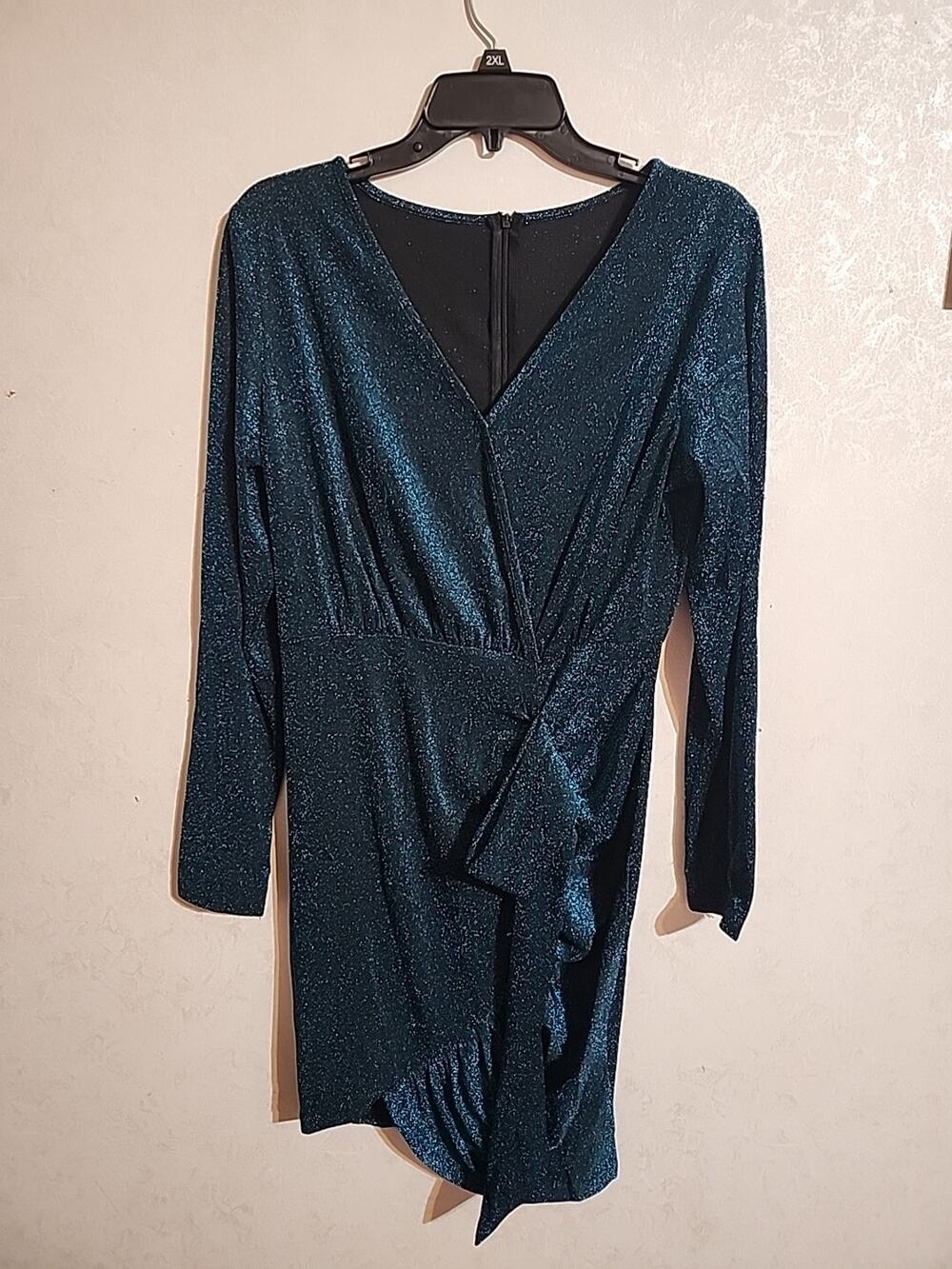 Cocktail Dress Teal Shimmer Metallized Material Glittery sz L Thin Lightweight